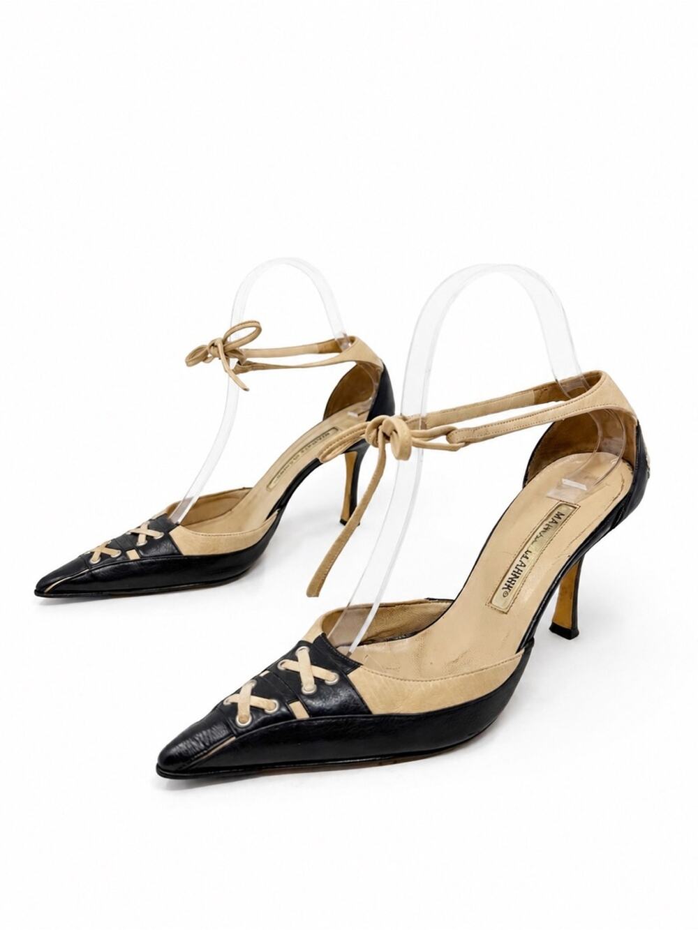 Manolo Blahnik Vintage Lace Up Pointed Toe Heels Womens Size EU 36.5